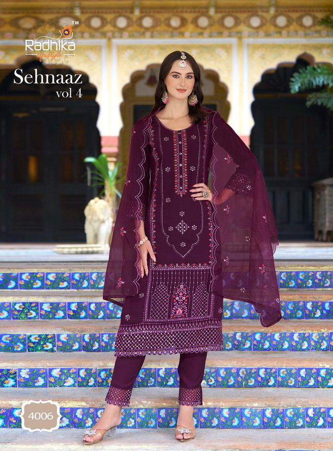 Sehnaaz Vol 4 By Radhika Roman Silk Designer Readymade Suits Wholesale Shop In Surat
